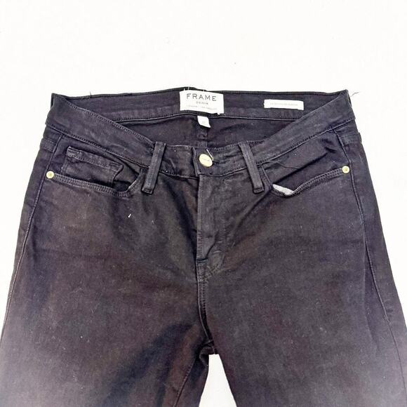 Frame Le Skinny de Jeanne Black Denim Jeans Gold Button SIze 27 - Picture 6 of 9